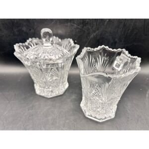 Vtg Mikasa Country Flair Studio Nova Pressed Glass Creamer Jam Jar Sugar Bowl